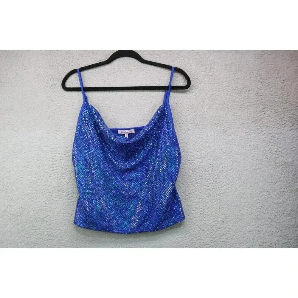 BCBGeneration All Over Sequins Cami Crop Top-Size Medium-Cowl Neck
